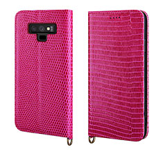 Custodia Portafoglio In Pelle Cover con Supporto P04 per Samsung Galaxy Note 9 Rosa Caldo