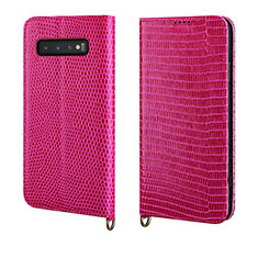Custodia Portafoglio In Pelle Cover con Supporto P04 per Samsung Galaxy S10 5G Rosa Caldo