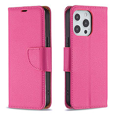Custodia Portafoglio In Pelle Cover con Supporto per Apple iPhone 15 Pro Rosa Caldo