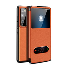Custodia Portafoglio In Pelle Cover con Supporto per Huawei Enjoy Z 5G Arancione