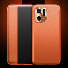 Custodia Portafoglio In Pelle Cover con Supporto per Oppo Find X5 5G Arancione