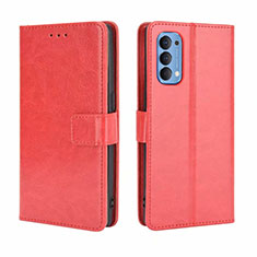 Custodia Portafoglio In Pelle Cover con Supporto per Oppo Reno4 4G Rosso