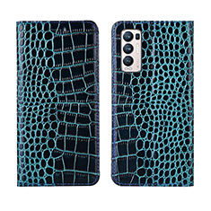 Custodia Portafoglio In Pelle Cover con Supporto per Oppo Reno5 Pro+ Plus 5G Blu