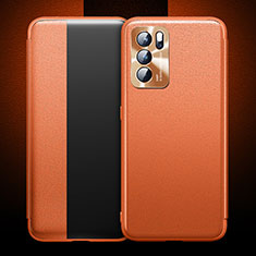 Custodia Portafoglio In Pelle Cover con Supporto per Oppo Reno6 Pro 5G India Arancione