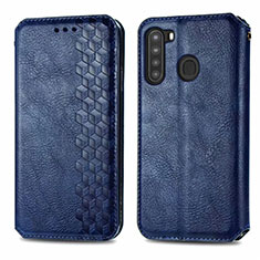 Custodia Portafoglio In Pelle Cover con Supporto per Samsung Galaxy A21 Blu