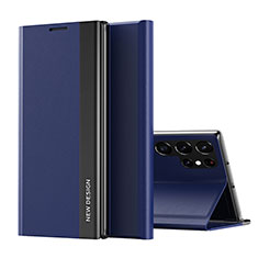 Custodia Portafoglio In Pelle Cover con Supporto per Samsung Galaxy S22 Ultra 5G Blu