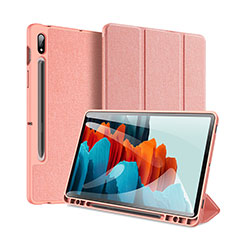 Custodia Portafoglio In Pelle Cover con Supporto per Samsung Galaxy Tab S7 11 Wi-Fi SM-T870 Rosa