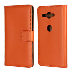 Custodia Portafoglio In Pelle Cover con Supporto per Sony Xperia XZ2 Compact Arancione