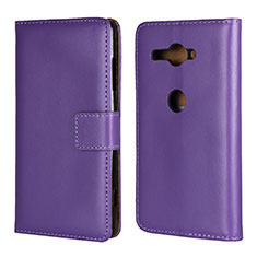 Custodia Portafoglio In Pelle Cover con Supporto per Sony Xperia XZ2 Compact Viola