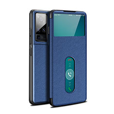 Custodia Portafoglio In Pelle Cover con Supporto per Vivo X50 Pro 5G Blu