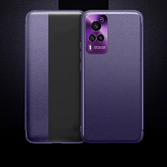 Custodia Portafoglio In Pelle Cover con Supporto per Vivo X60 Pro 5G Viola