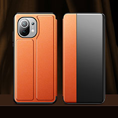 Custodia Portafoglio In Pelle Cover con Supporto per Xiaomi Mi 11 5G Arancione