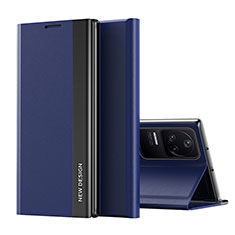 Custodia Portafoglio In Pelle Cover con Supporto Q01H per Xiaomi Poco F4 5G Blu
