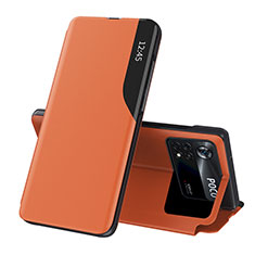 Custodia Portafoglio In Pelle Cover con Supporto Q02H per Xiaomi Poco X4 Pro 5G Arancione