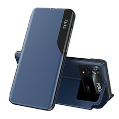 Custodia Portafoglio In Pelle Cover con Supporto Q02H per Xiaomi Poco X4 Pro 5G Blu