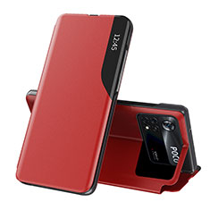 Custodia Portafoglio In Pelle Cover con Supporto Q02H per Xiaomi Poco X4 Pro 5G Rosso