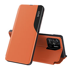 Custodia Portafoglio In Pelle Cover con Supporto Q02H per Xiaomi Redmi 10 Power Arancione