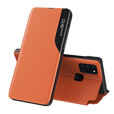 Custodia Portafoglio In Pelle Cover con Supporto QH1 per Samsung Galaxy A21s Arancione