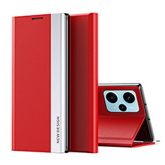 Custodia Portafoglio In Pelle Cover con Supporto QH2 per Xiaomi Poco F5 5G Rosso