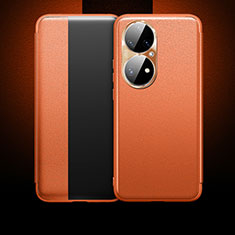 Custodia Portafoglio In Pelle Cover con Supporto QK1 per Huawei P50 Arancione
