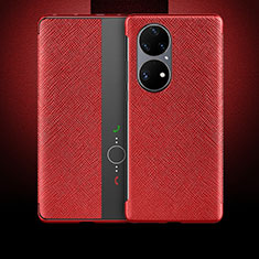 Custodia Portafoglio In Pelle Cover con Supporto QK2 per Huawei P50 Pro Rosso