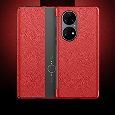 Custodia Portafoglio In Pelle Cover con Supporto QK3 per Huawei P50 Pro Rosso