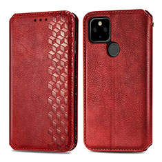 Custodia Portafoglio In Pelle Cover con Supporto S01D per Google Pixel 5 Rosso