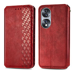 Custodia Portafoglio In Pelle Cover con Supporto S01D per Huawei Honor X7b Rosso