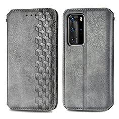 Custodia Portafoglio In Pelle Cover con Supporto S01D per Huawei P40 Pro Grigio