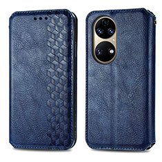 Custodia Portafoglio In Pelle Cover con Supporto S01D per Huawei P50 Pro Blu