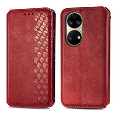 Custodia Portafoglio In Pelle Cover con Supporto S01D per Huawei P50 Pro Rosso