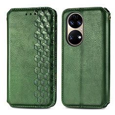Custodia Portafoglio In Pelle Cover con Supporto S01D per Huawei P50 Pro Verde