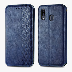 Custodia Portafoglio In Pelle Cover con Supporto S01D per Samsung Galaxy A20 Blu