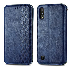 Custodia Portafoglio In Pelle Cover con Supporto S01D per Samsung Galaxy M10 Blu