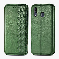 Custodia Portafoglio In Pelle Cover con Supporto S01D per Samsung Galaxy M10S Verde
