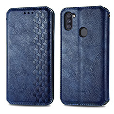 Custodia Portafoglio In Pelle Cover con Supporto S01D per Samsung Galaxy M11 Blu