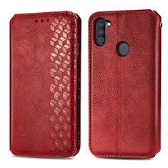 Custodia Portafoglio In Pelle Cover con Supporto S01D per Samsung Galaxy M11 Rosso
