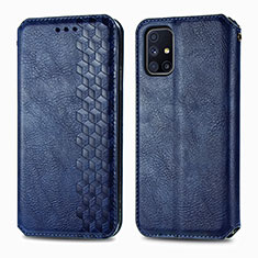 Custodia Portafoglio In Pelle Cover con Supporto S01D per Samsung Galaxy M51 Blu