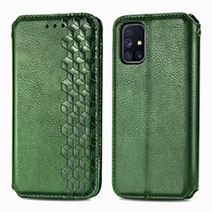 Custodia Portafoglio In Pelle Cover con Supporto S01D per Samsung Galaxy M51 Verde