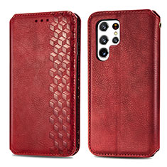 Custodia Portafoglio In Pelle Cover con Supporto S01D per Samsung Galaxy S22 Ultra 5G Rosso