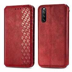 Custodia Portafoglio In Pelle Cover con Supporto S01D per Sony Xperia 10 III Lite Rosso