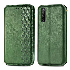 Custodia Portafoglio In Pelle Cover con Supporto S01D per Sony Xperia 10 III SO-52B Verde