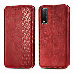 Custodia Portafoglio In Pelle Cover con Supporto S01D per Vivo Y12s Rosso