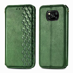 Custodia Portafoglio In Pelle Cover con Supporto S01D per Xiaomi Poco X3 NFC Verde