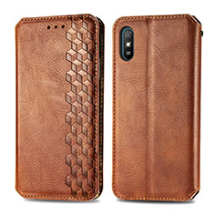 Custodia Portafoglio In Pelle Cover con Supporto S01D per Xiaomi Redmi 9A Marrone