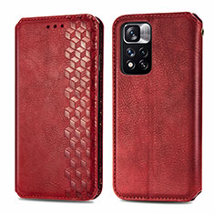 Custodia Portafoglio In Pelle Cover con Supporto S01D per Xiaomi Redmi Note 11 Pro+ Plus 5G Rosso