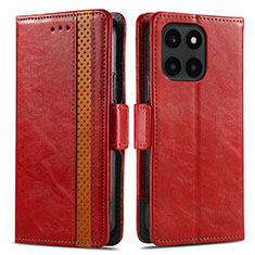 Custodia Portafoglio In Pelle Cover con Supporto S02D per Huawei Honor X6a Rosso