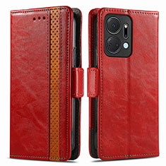 Custodia Portafoglio In Pelle Cover con Supporto S02D per Huawei Honor X7a Rosso