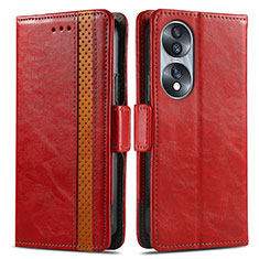 Custodia Portafoglio In Pelle Cover con Supporto S02D per Huawei Honor X7b Rosso