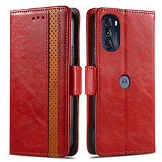 Custodia Portafoglio In Pelle Cover con Supporto S02D per Motorola Moto G 5G (2022) Rosso